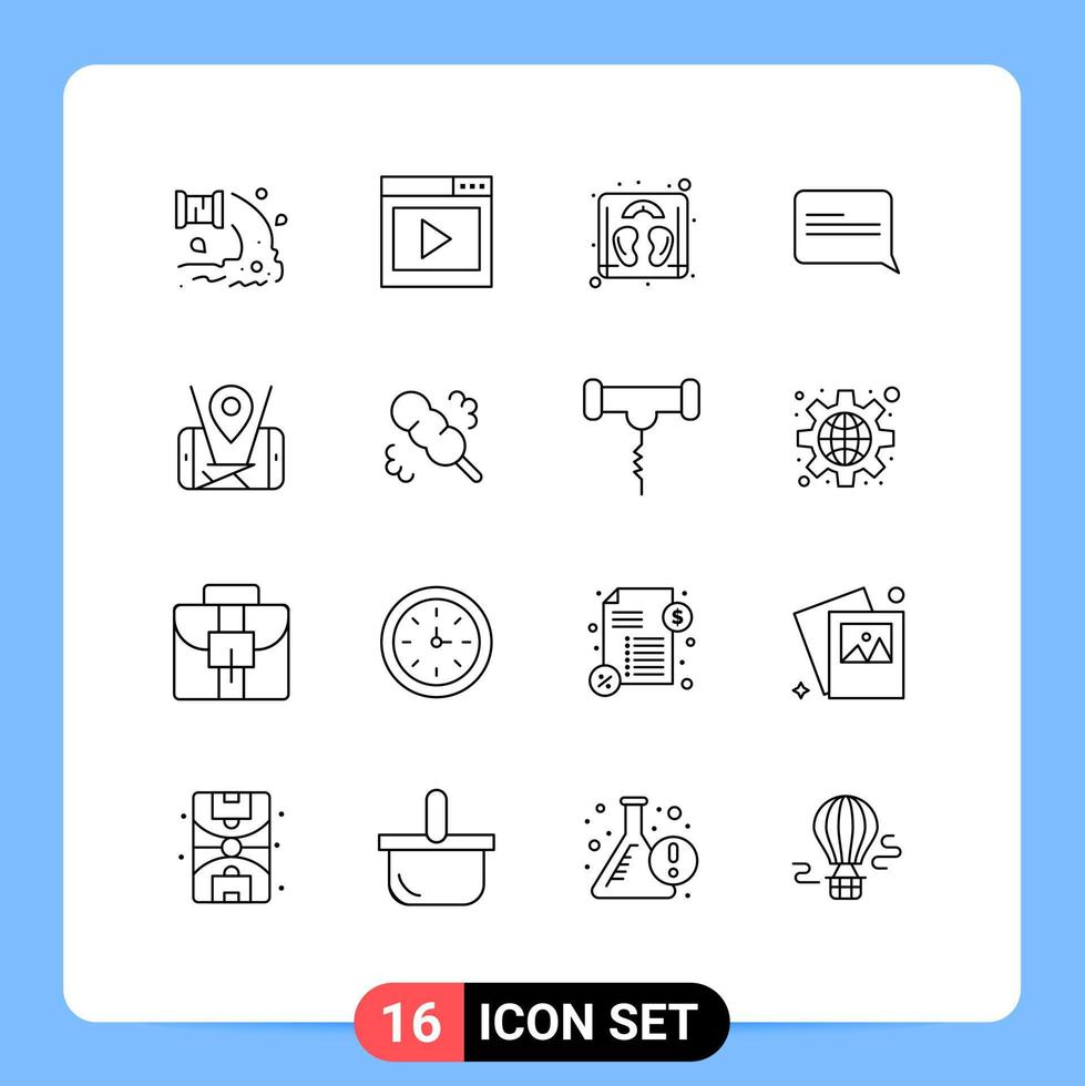 Outline Pack of 16 Universal Symbols of mobile message media page communication machine Editable Vector Design Elements