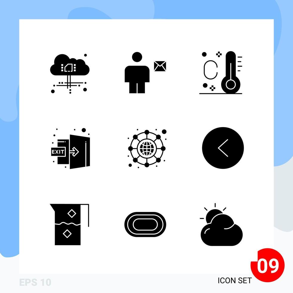 paquete moderno de 9 iconos símbolos de glifos sólidos aislados en fondo blanco para el diseño de sitios web vector