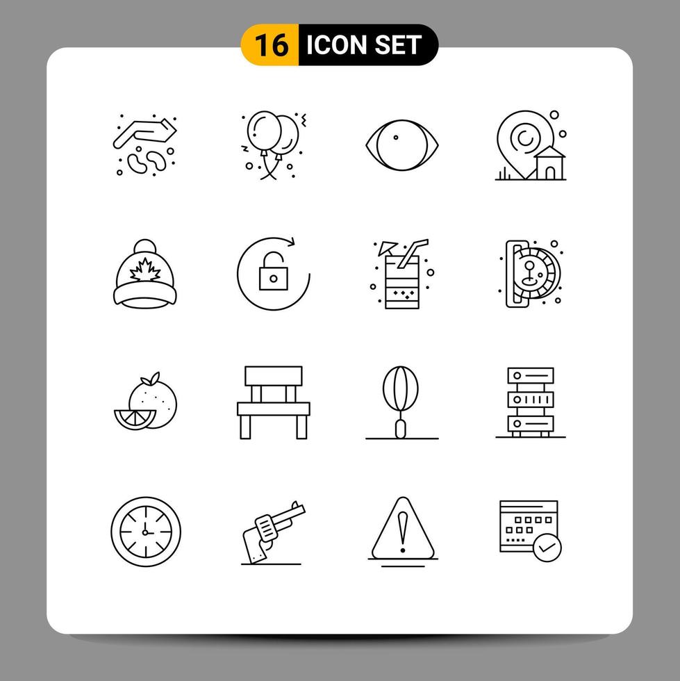 Set of 16 Modern UI Icons Symbols Signs for real estate building celebration location human Editable Vector Design Elements