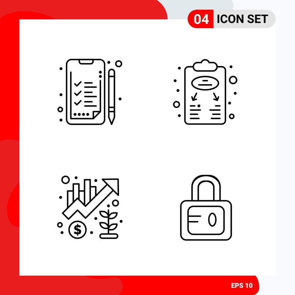 Creative Set of 4 Universal Outline Icons isolated on White Background vector