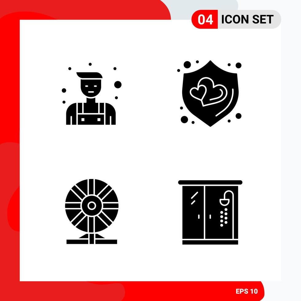 Creative Set of 4 Universal Glyph Icons isolated on White Background vector