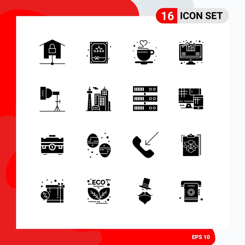 paquete de iconos vectoriales de stock de 16 signos y símbolos de línea para análisis de crecimiento de café ligero de fotografía elementos de diseño vectorial editables vector