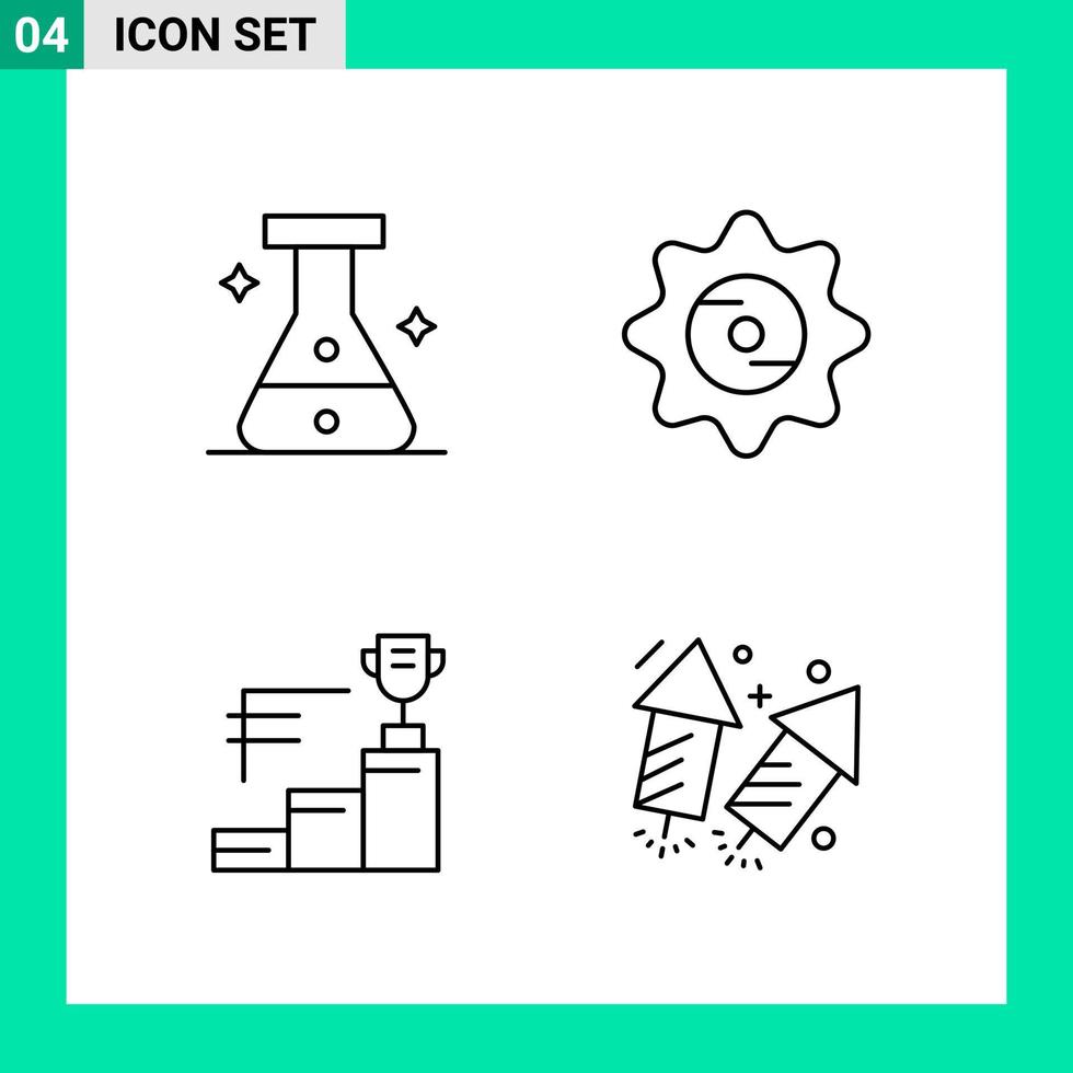 paquete de 4 iconos de estilo de línea establece símbolos de esquema para imprimir signos creativos aislados en fondo blanco 4 conjunto de iconos vector