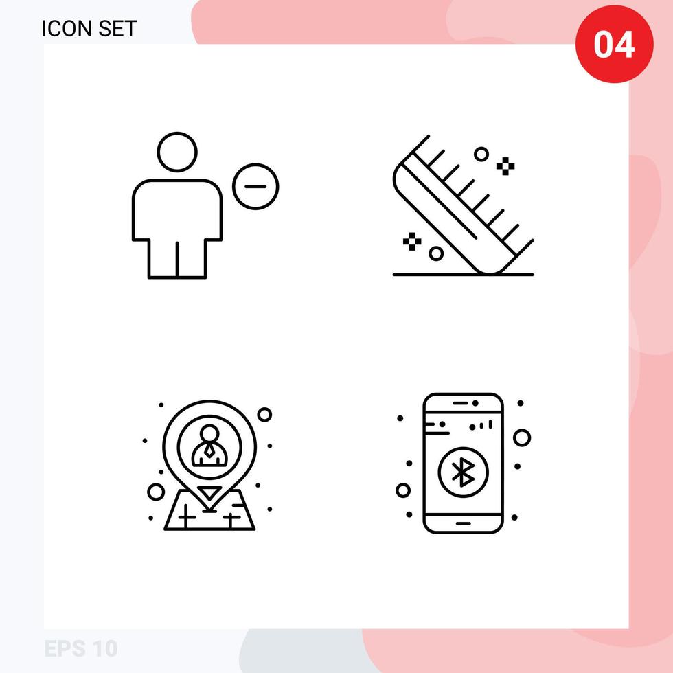 Set of 4 Modern UI Icons Symbols Signs for avatar salon human comb hr Editable Vector Design Elements