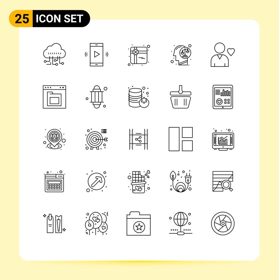 25 Universal Lines Set for Web and Mobile Applications friend mind gift human decision Editable Vector Design Elements