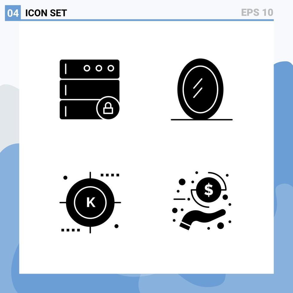 Set of 4 Modern UI Icons Symbols Signs for database search interior keyword hand Editable Vector Design Elements
