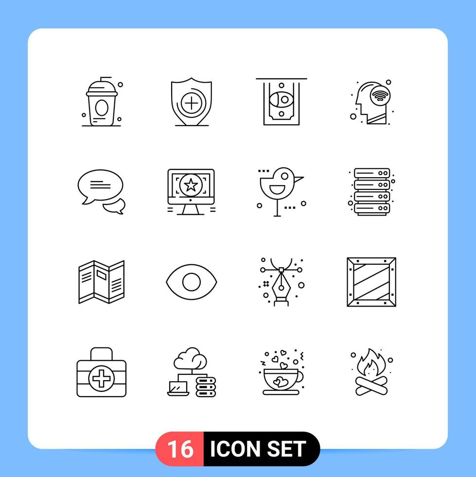Universal Icon Symbols Group of 16 Modern Outlines of texting chatting atm wifi signal human Editable Vector Design Elements