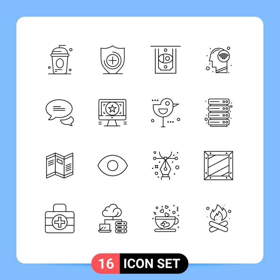 grupo de símbolos de iconos universales de 16 esquemas modernos de mensajes de texto, chat, señal wifi, elementos de diseño de vectores editables humanos
