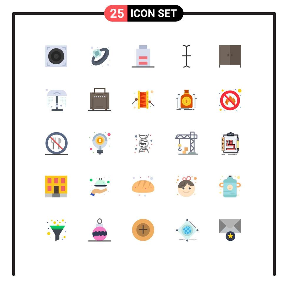 Mobile Interface Flat Color Set of 25 Pictograms of park shower low wardrobe furniture Editable Vector Design Elements