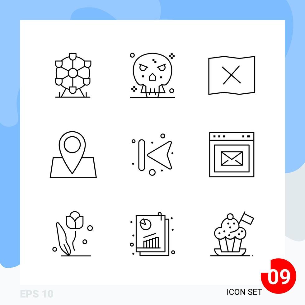 Modern Pack of 9 Icons Line Outline Symbols isolated on White Backgound for Website designing vector