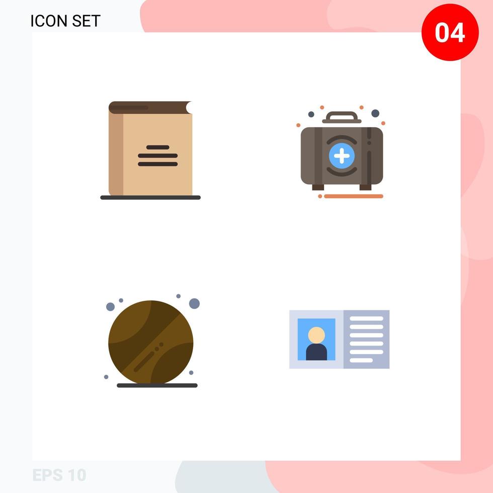 Pictogram Set of 4 Simple Flat Icons of book box open book emergency school Editable Vector Design Elements