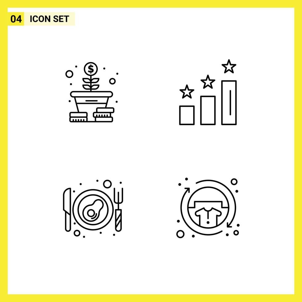 Line Pack of 4 Universal Symbols of growth breakfast coins performance casual Editable Vector Design Elements