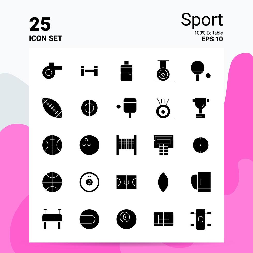 25 conjunto de iconos de deporte 100 archivos editables eps 10 ideas de concepto de logotipo de empresa diseño de icono de glifo sólido vector