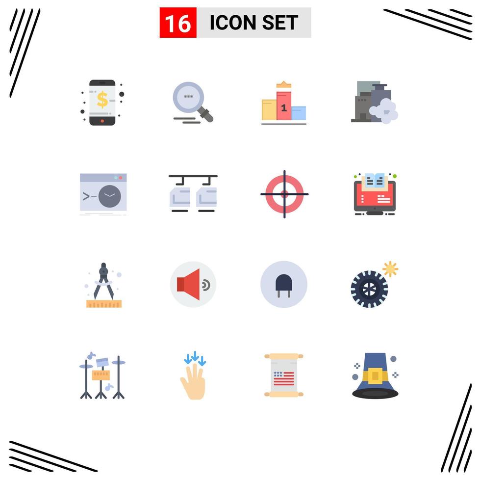 Pack of 16 creative Flat Colors of root admin first pollution industry Editable Pack of Creative Vector Design Elements
