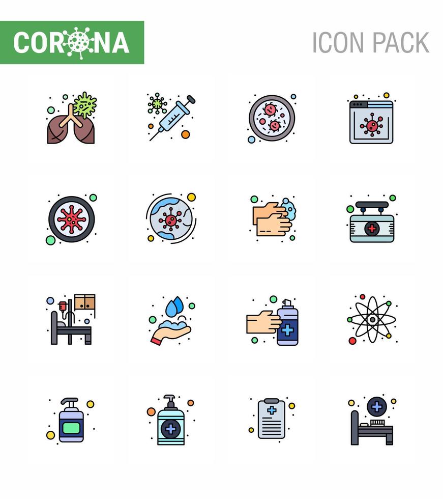 Corona virus 2019 and 2020 epidemic 16 Flat Color Filled Line icon pack such as blood coronavirus bacteria bacteria news viral coronavirus 2019nov disease Vector Design Elements