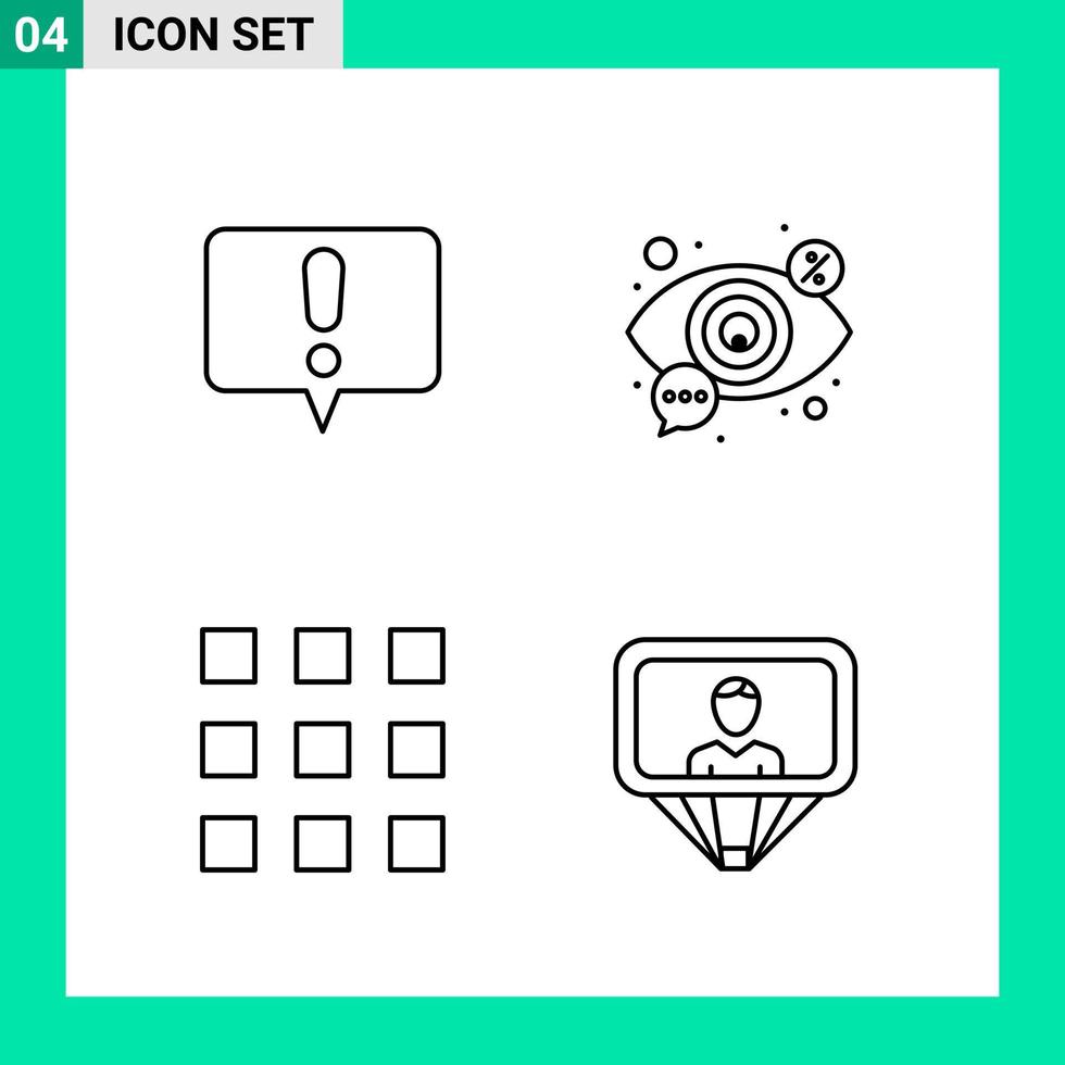 Pack of 4 Line Style Icon Set Outline Symbols for print Creative Signs Isolated on White Background 4 Icon Set vector
