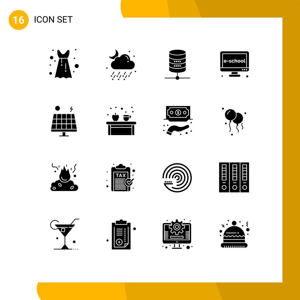 Universal Icon Symbols Group of 16 Modern Solid Glyphs of environment online server learning education Editable Vector Design Elements