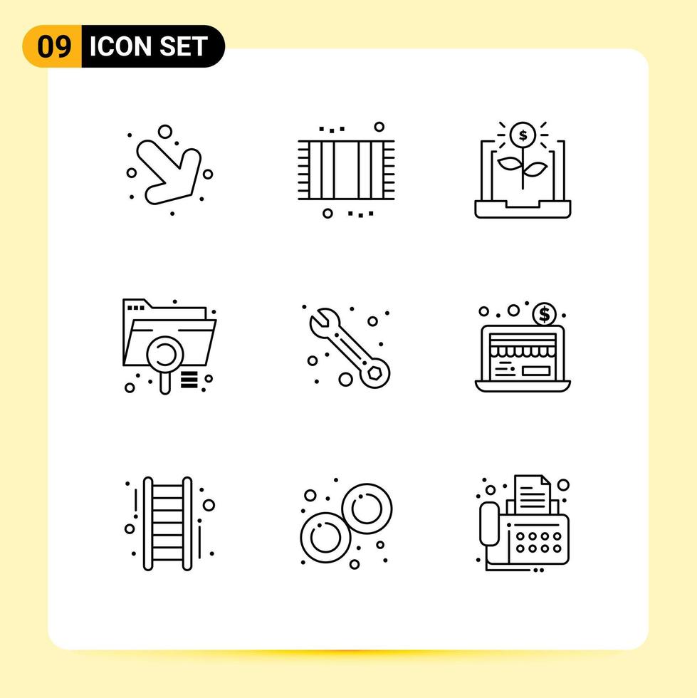 Editable Vector Line Pack of 9 Simple Outlines of file document banking data investment Editable Vector Design Elements