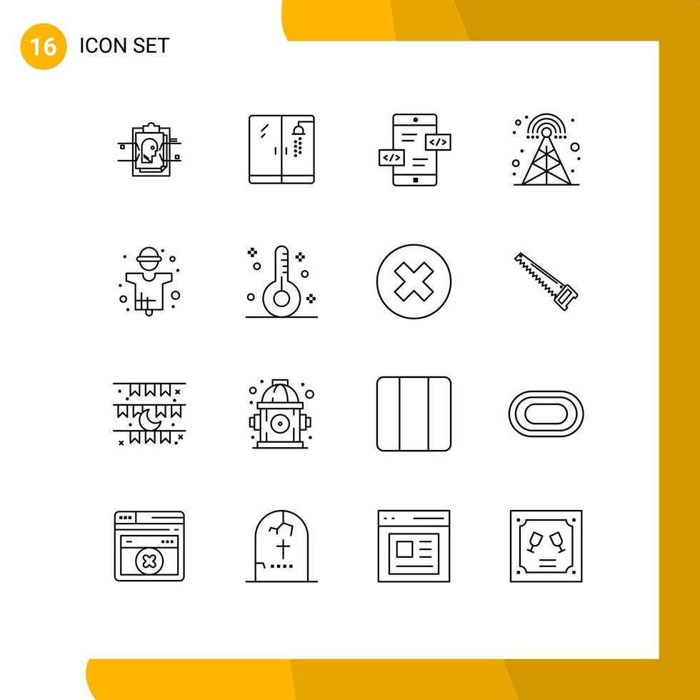 16 User Interface Outline Pack of modern Signs and Symbols of industry agriculture arrows tower cellular Editable Vector Design Elements