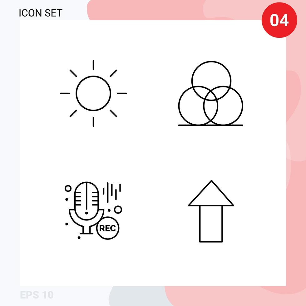 Pictogram Set of 4 Simple Filledline Flat Colors of brightness recording rgb mic up Editable Vector Design Elements