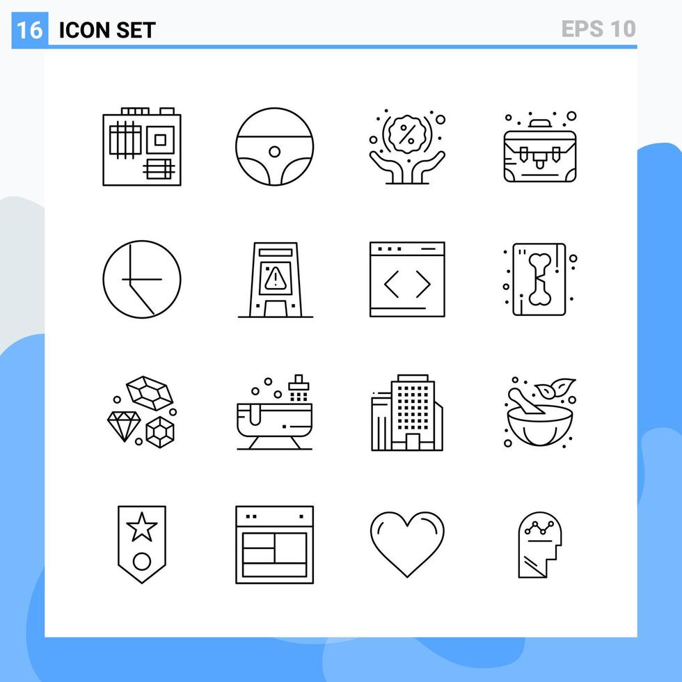 los iconos de estilo moderno de 16 líneas describen símbolos para uso general signo de icono de línea creativa aislado sobre fondo blanco paquete de 16 iconos vector