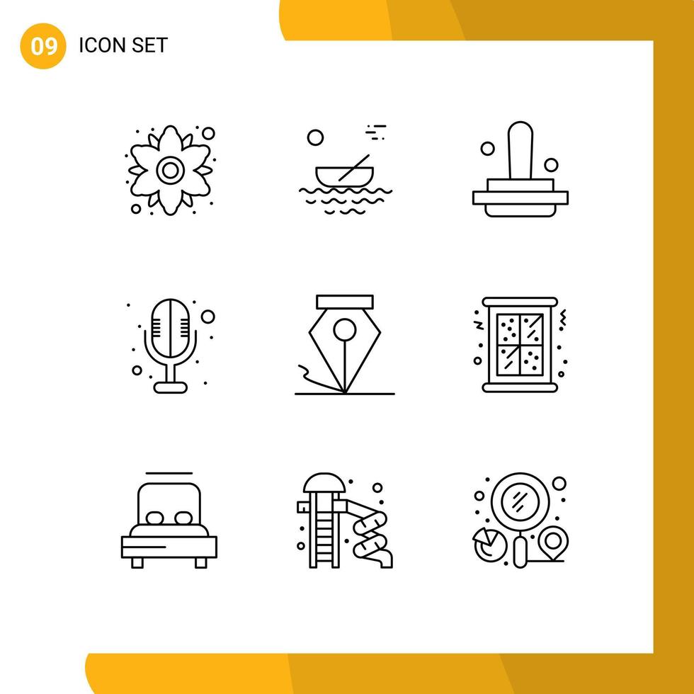 User Interface Pack of 9 Basic Outlines of ink sound recorder transport microphone stamp Editable Vector Design Elements