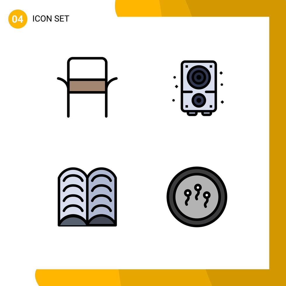 Group of 4 Filledline Flat Colors Signs and Symbols for chair education home appliances music biochemistry Editable Vector Design Elements