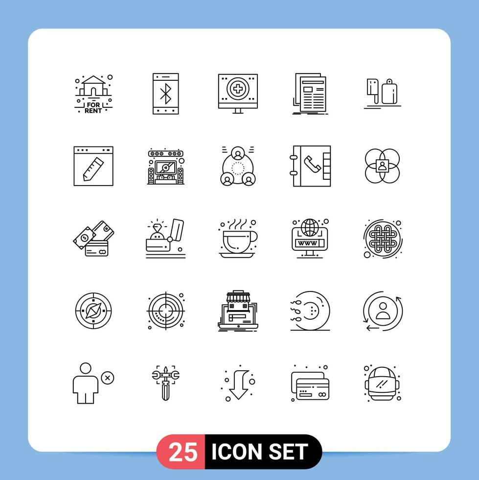 Pack of 25 Modern Lines Signs and Symbols for Web Print Media such as newspaper news charity media monitor Editable Vector Design Elements