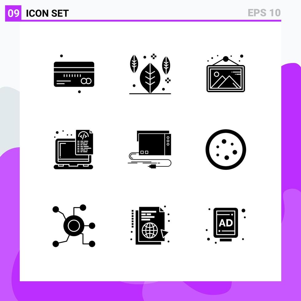 Stock Vector Icon Pack of 9 Line Signs and Symbols for audio laptop gallery files device Editable Vector Design Elements