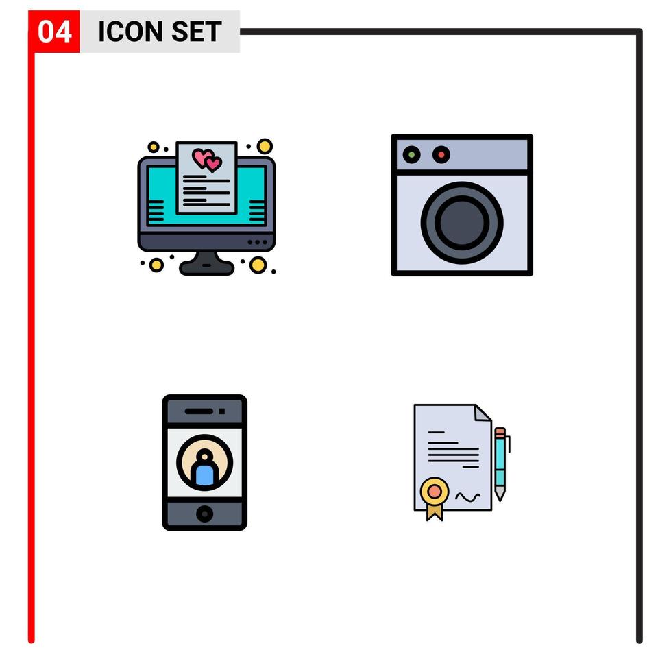 Set of 4 Modern UI Icons Symbols Signs for wish list add online interior media Editable Vector Design Elements