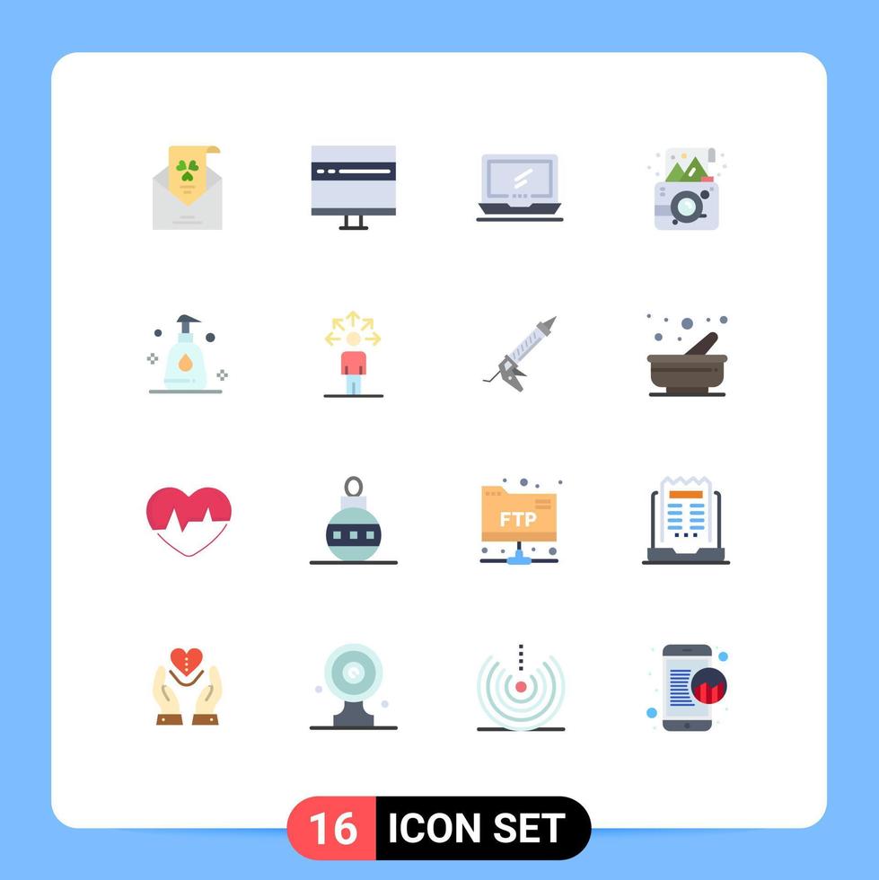 grupo de símbolos de icono universal de 16 colores planos modernos de desarrollo de cumpleaños de fiesta dispositivo portátil paquete editable de elementos creativos de diseño de vectores