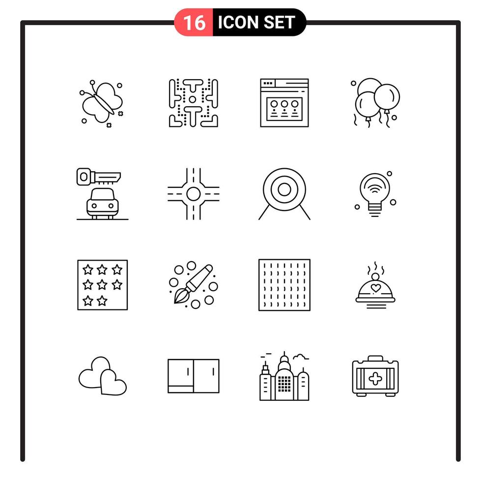 Pack of 16 Modern Outlines Signs and Symbols for Web Print Media such as key fathers day internet father balloon Editable Vector Design Elements