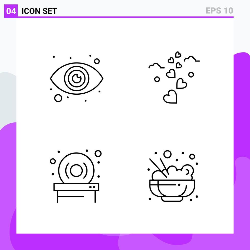 conjunto de 4 iconos en estilo de línea símbolos de contorno creativo para el diseño de sitios web y aplicaciones móviles signo de icono de línea simple aislado en fondo blanco 4 iconos vector