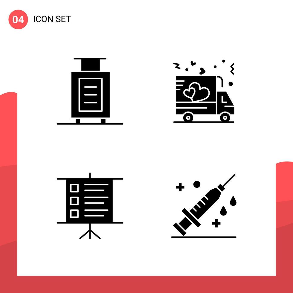 Pack of 4 Universal Glyph Icons for Print Media on White Background vector