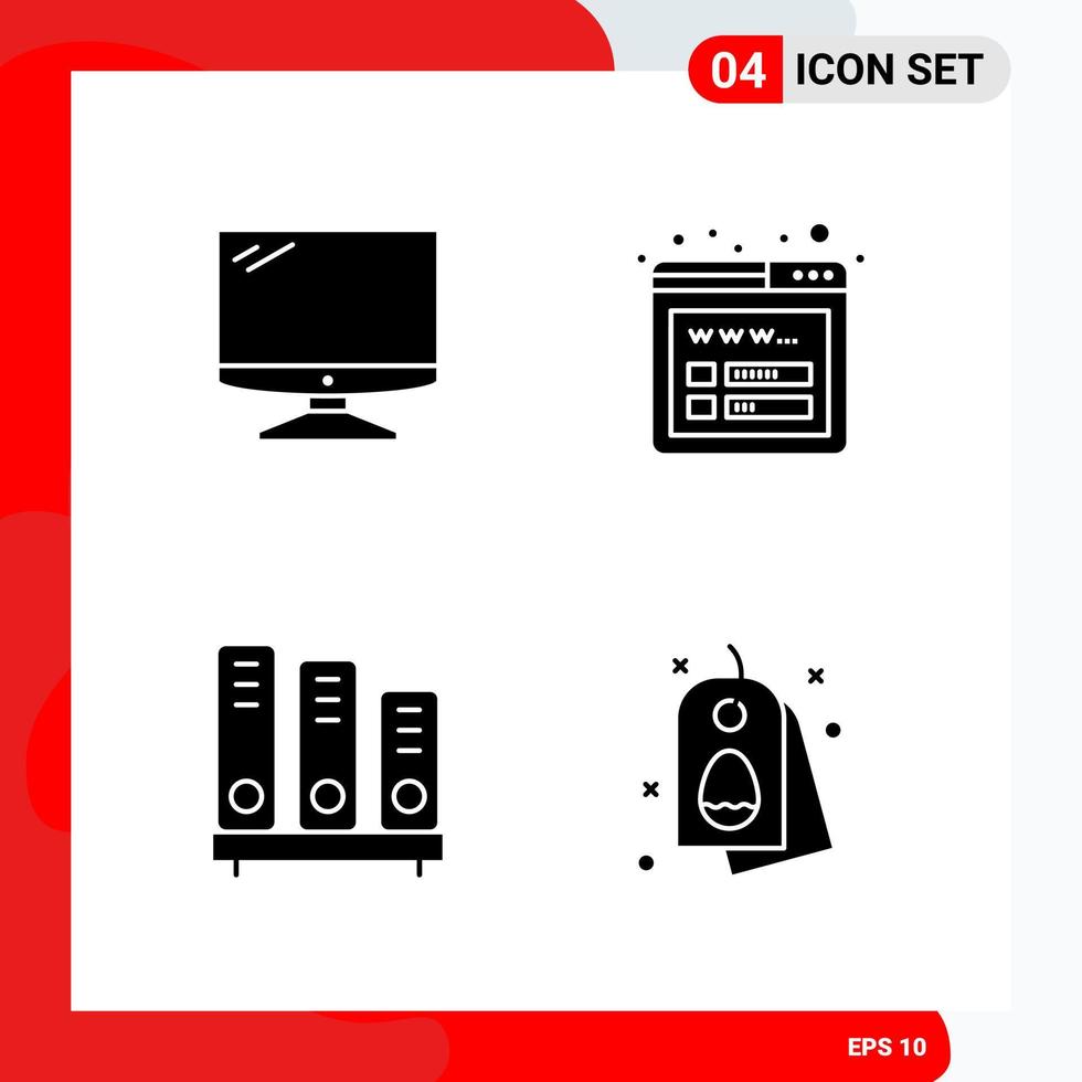 Creative Set of 4 Universal Glyph Icons isolated on White Background vector