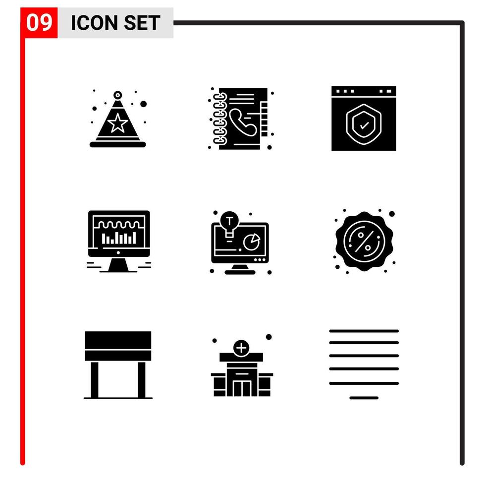 User Interface Pack of 9 Basic Solid Glyphs of business idea graph check beat computer Editable Vector Design Elements