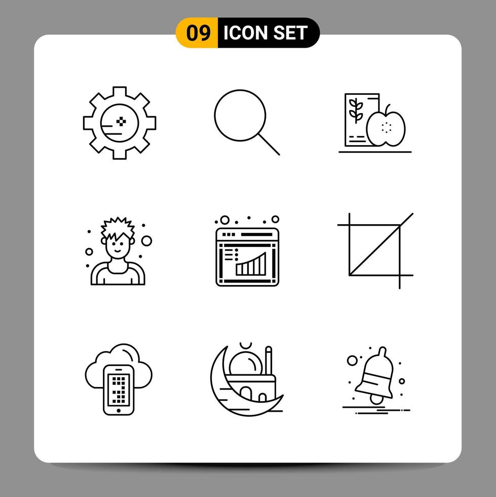 9 Black Icon Pack Outline Symbols Signs for Responsive designs on white background 9 Icons Set vector