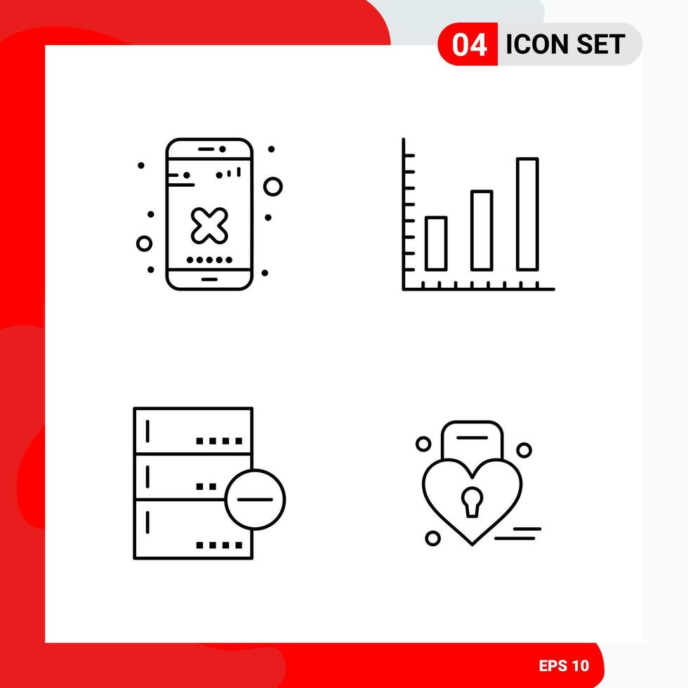 Creative Set of 4 Universal Outline Icons isolated on White Background vector