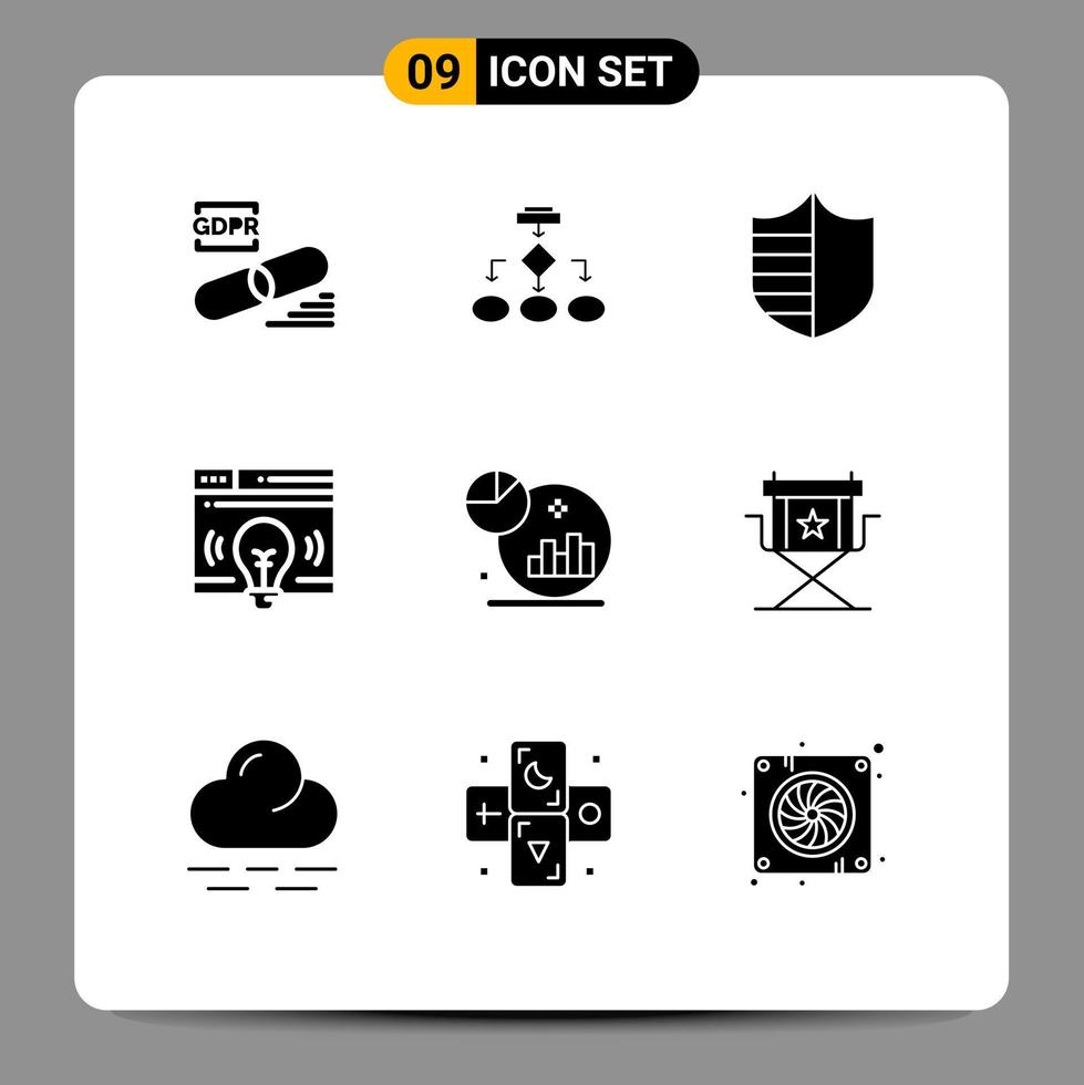 Group of 9 Modern Solid Glyphs Set for web shield data architecture security protection Editable Vector Design Elements