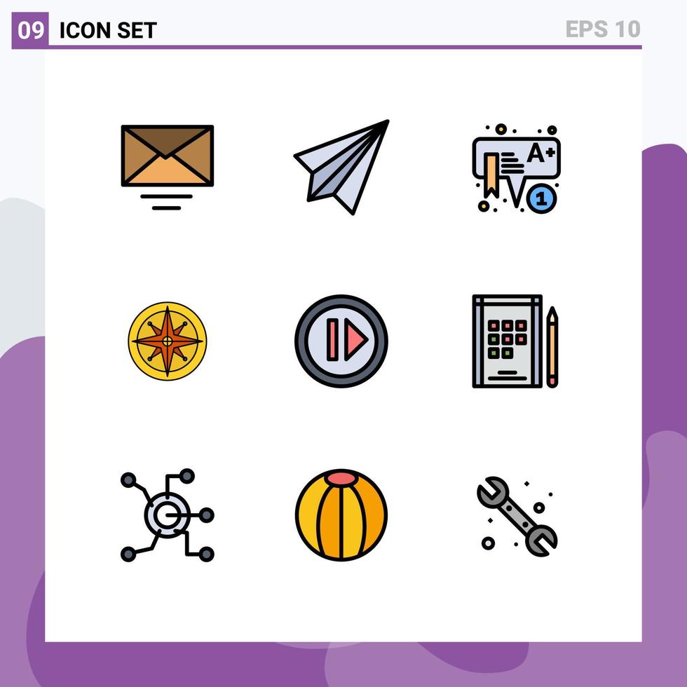 9 Universal Filledline Flat Color Signs Symbols of audio navigator education navigation compass Editable Vector Design Elements