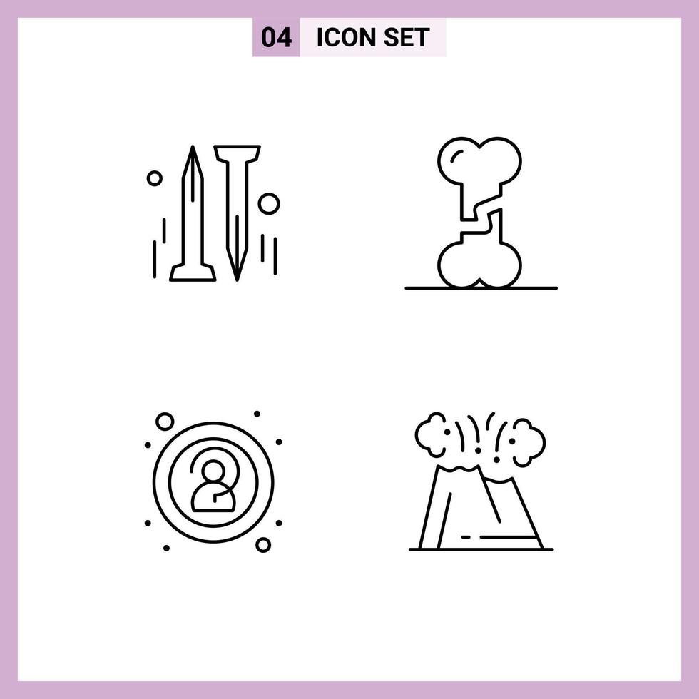 Mobile Interface Line Set of 4 Pictograms of nail unknown bone human eruption Editable Vector Design Elements