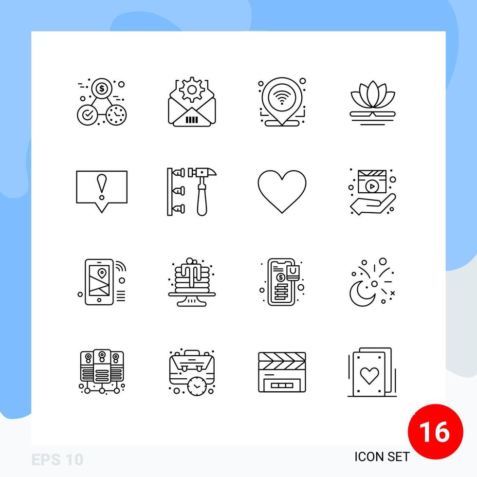 Universal Icon Symbols Group of 16 Modern Outlines of message alert gps chinese spa Editable Vector Design Elements