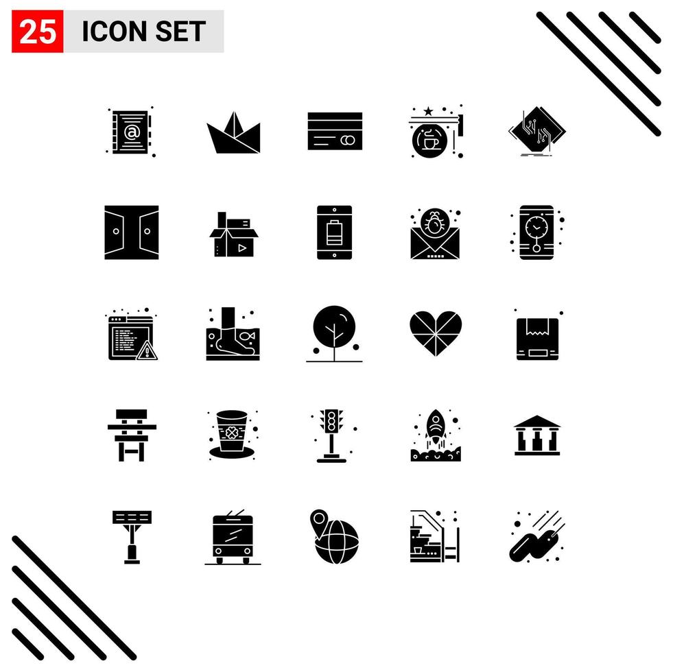 25 Thematic Vector Solid Glyphs and Editable Symbols of circuit board credit sign hanging Editable Vector Design Elements