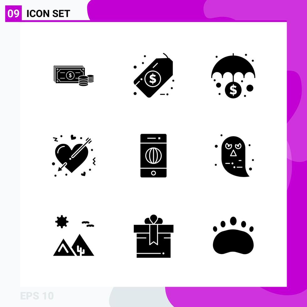 Solid Icon set Pack of 9 Glyph Icons isolated on White Background for Web Print and Mobile vector