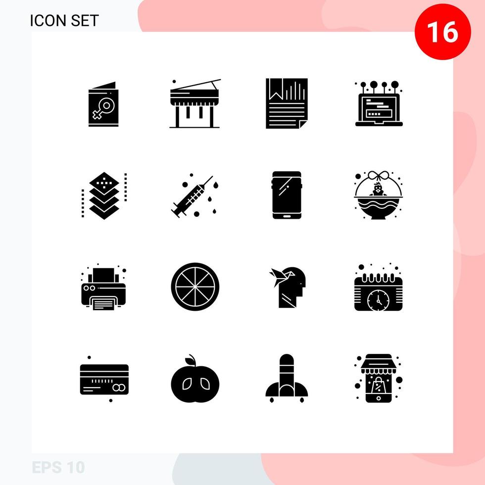 Modern Set of 16 Solid Glyphs and symbols such as design computer data login install Editable Vector Design Elements