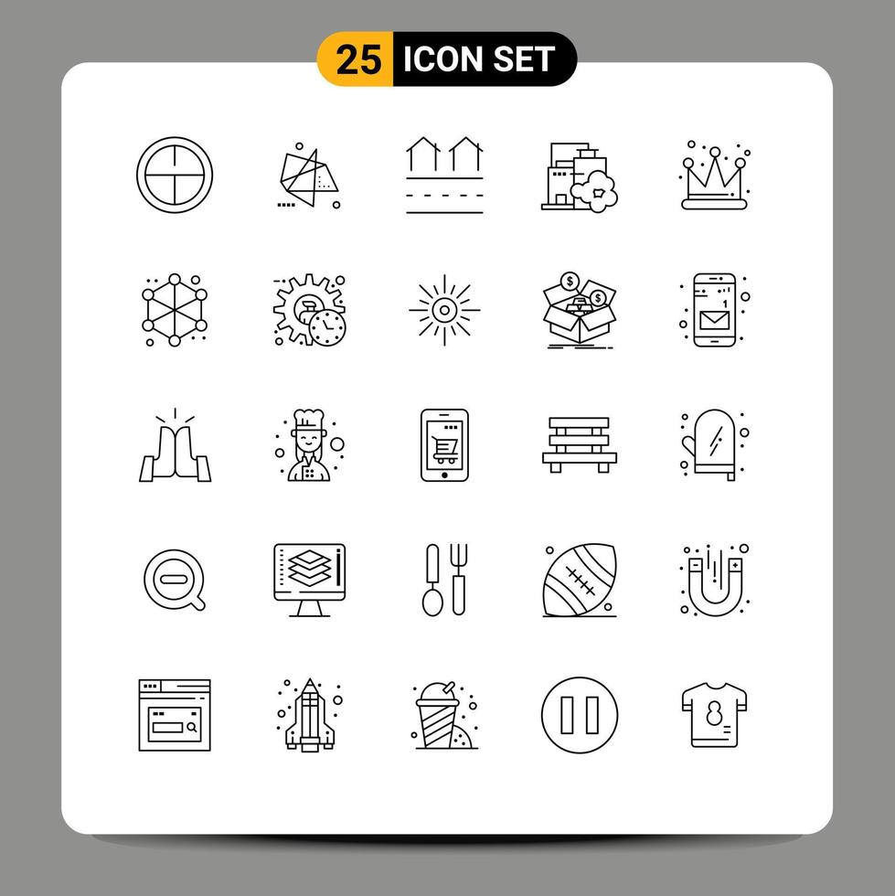 25 Universal Lines Set for Web and Mobile Applications crown landscape estate industry residences Editable Vector Design Elements