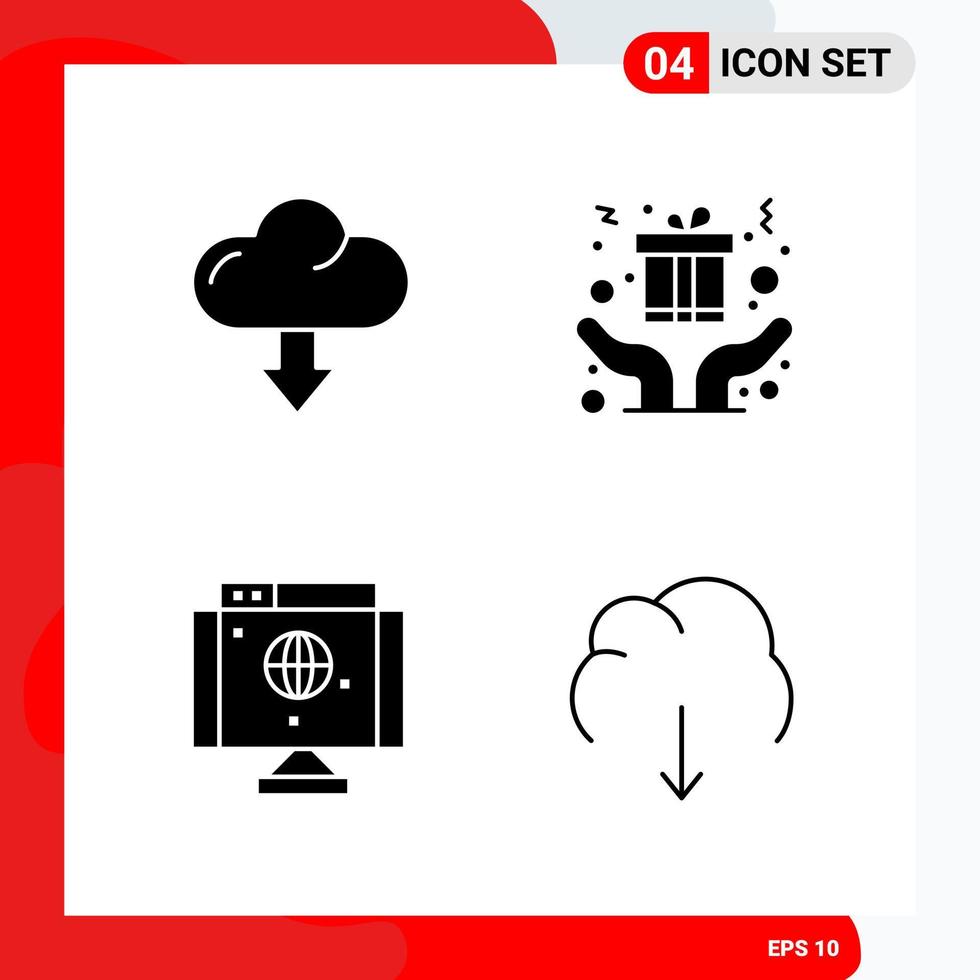 Creative Set of 4 Universal Glyph Icons isolated on White Background vector