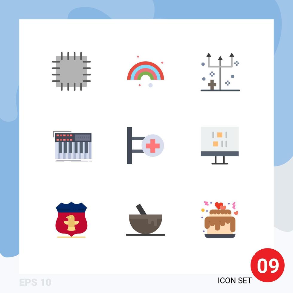 Pictogram Set of 9 Simple Flat Colors of sign medical horror synthesizer midi Editable Vector Design Elements