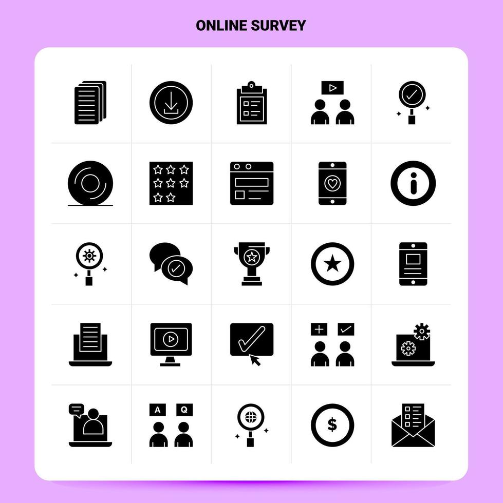 Solid 25 Online Survey Icon set Vector Glyph Style Design Black Icons Set Web and Mobile Business ideas design Vector Illustration