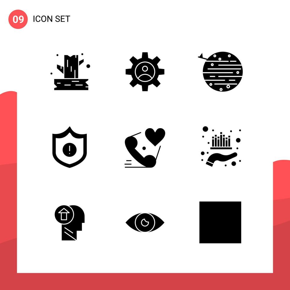 Pack of 9 Universal Glyph Icons for Print Media on White Background vector